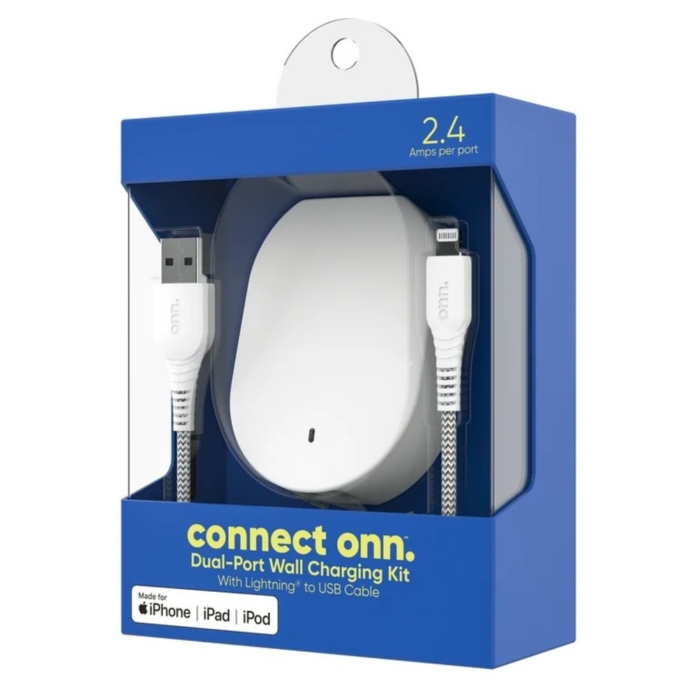 Dual Port Wall Charging Kit with 3Ft USB to USB C OR Lightning Cable